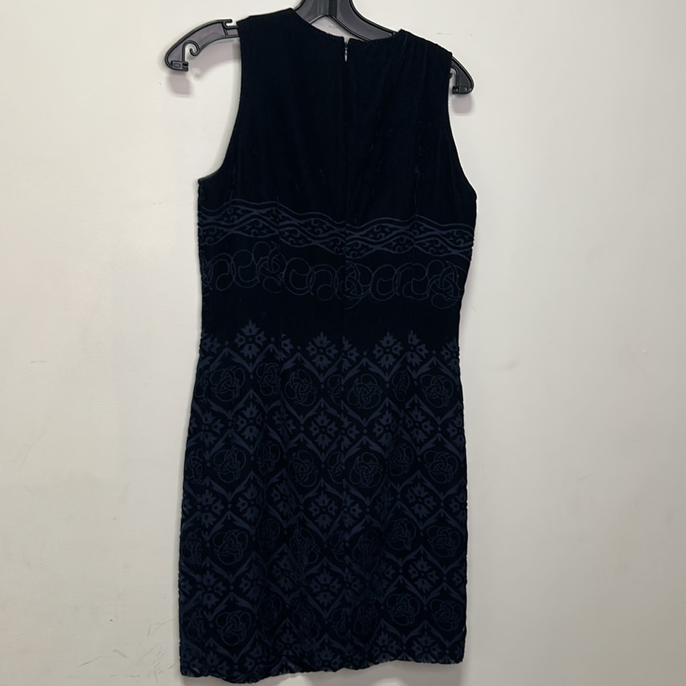 MNG NIGHT | Navy Blue Velvet Patterned Midi Dress - Picture 6 of 7